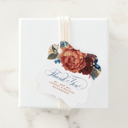 Navy Blue Terracotta Floral Wedding Thank You Favor Tags
