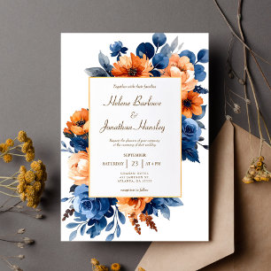Navy Blue Terracotta Watercolor Floral Elegant Invitation