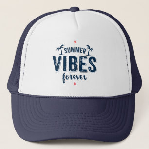 Navy Blue Text Design Summer Vibes Forever Trucker Hat