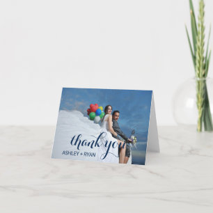 Navy Blue Text Overlay Photo Thank You Card