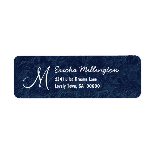Navy Blue Textured Background Monogram Version 006 Label (Front)