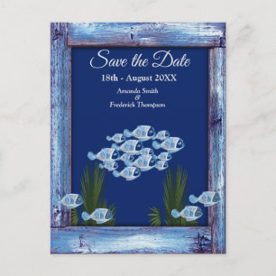 Navy - Blue Textured underwater Save the Dates Announcement Postcard