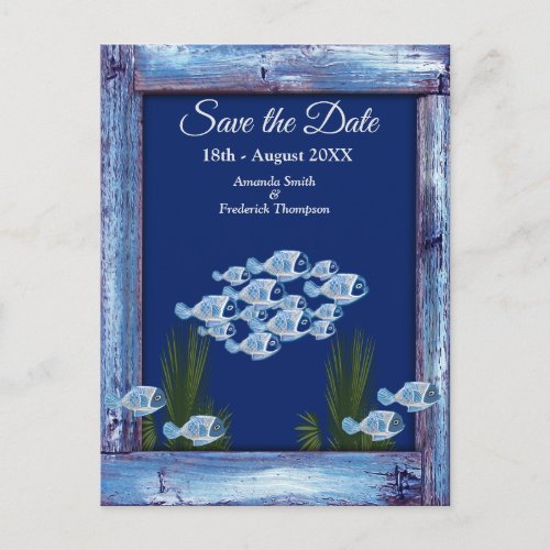 Navy _ Blue Textured underwater Save the Dates Announcement Postcard