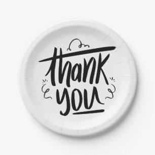 Navy Blue Thank You Hearts Flowers Wedding Paper Plates