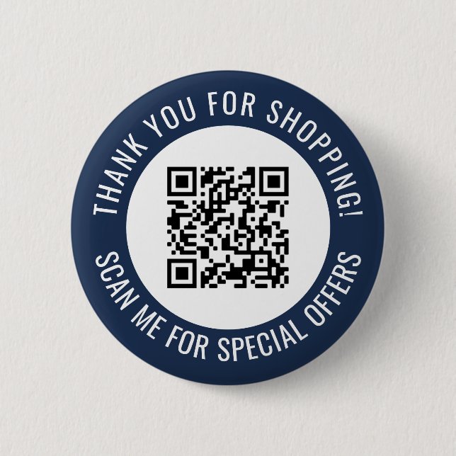 Navy Blue Thank You & Scan Me Promotional QR Code Button (Front)