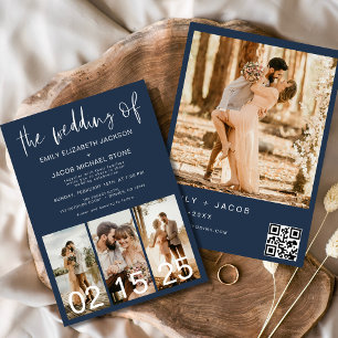 Navy Blue The Wedding of Minimalist QR code Invitation