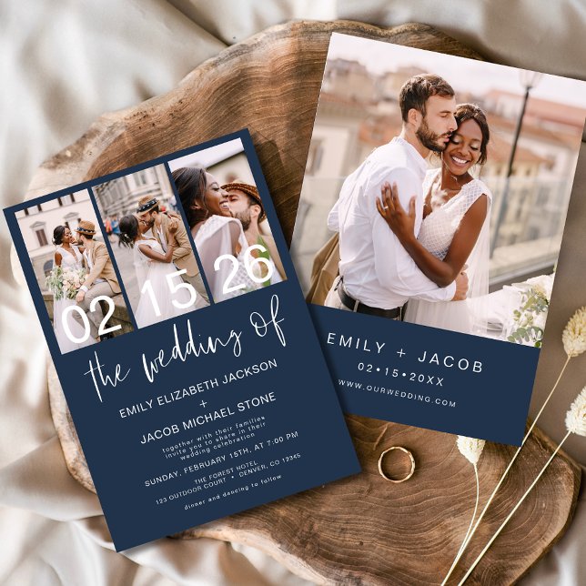 Navy Blue The Wedding of Photo Minimalist Wedding Invitation (Creator Uploaded)
