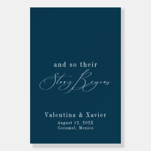 Navy Blue Their Story Begins Wedding Welcome  Foam Board