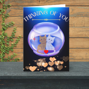 Navy Blue Thinking Of You Love Cat Crystal Modern Thank You Card