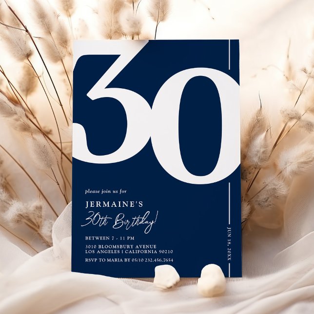 Navy Blue Thirty 30th Birthday Party Invitation (Creator Uploaded)