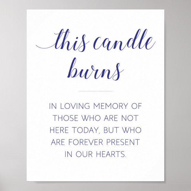 Navy Blue This Candle Burns Memorial Wedding Poster (Front)