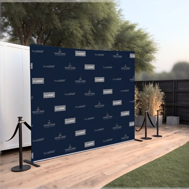 Navy Blue Three Logo Horizontal Corporate Backdrop (Blue Photo Backdrop)