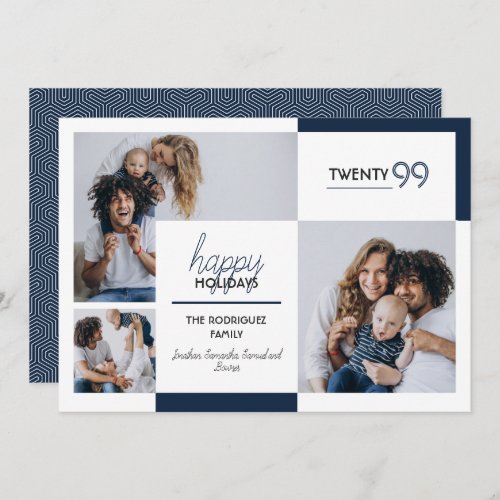 Navy Blue Three_Photo Happy Holidays Holiday Card