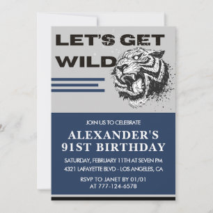 Navy Blue Tiger Men 91st birthday Invitation