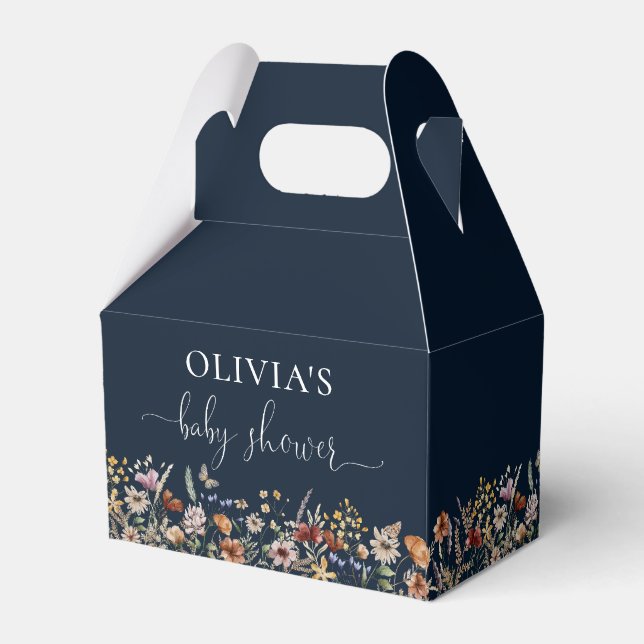Navy Blue Tiny Wildflower Baby Shower Favor Box (Back Side)