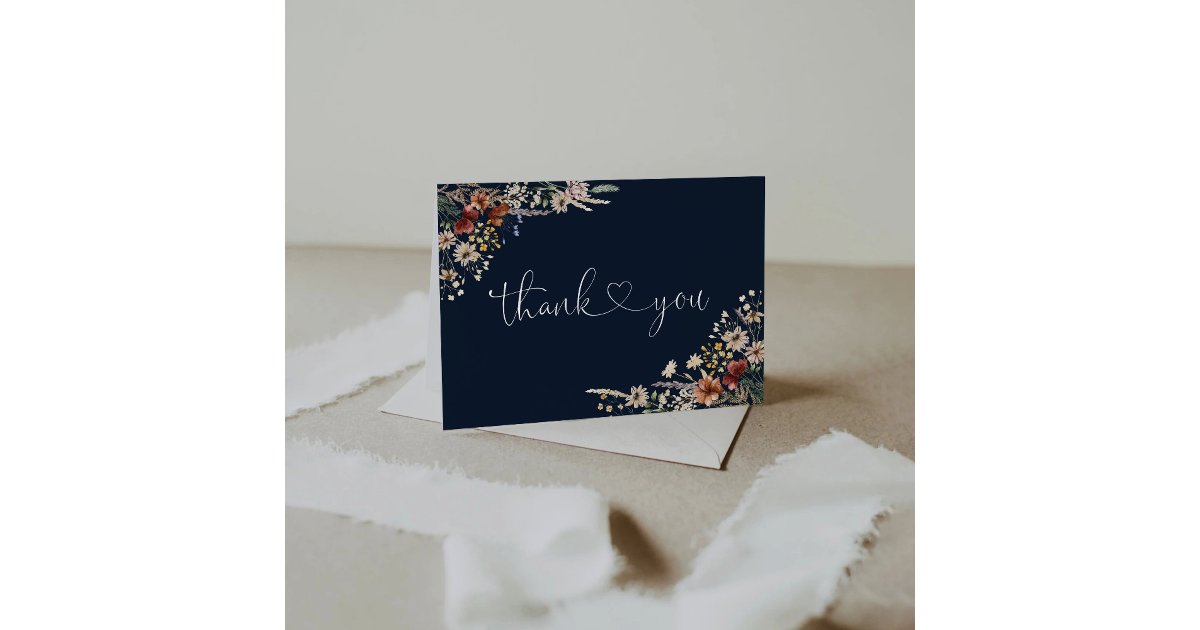 Navy Blue Tiny Wildflower Baby Shower Thank You Card | Zazzle