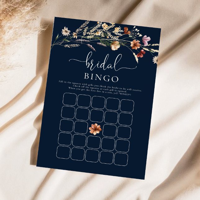Navy Blue Tiny Wildflower Bridal Shower Bingo (Creator Uploaded)