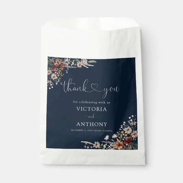 Navy Blue Tiny Wildflower Bridal Shower Favor Bag (Front)