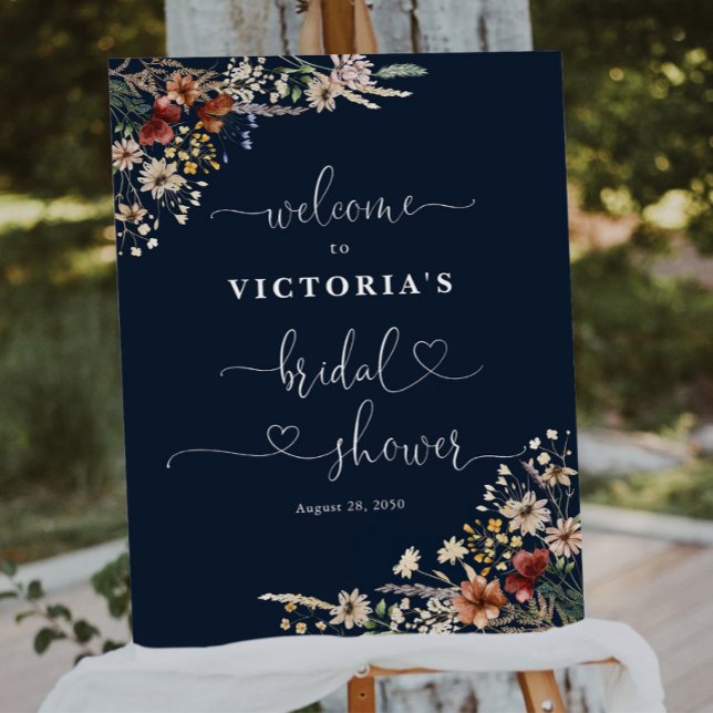 Navy Blue Tiny Wildflower Bridal Shower Foam Board (Creator Uploaded)