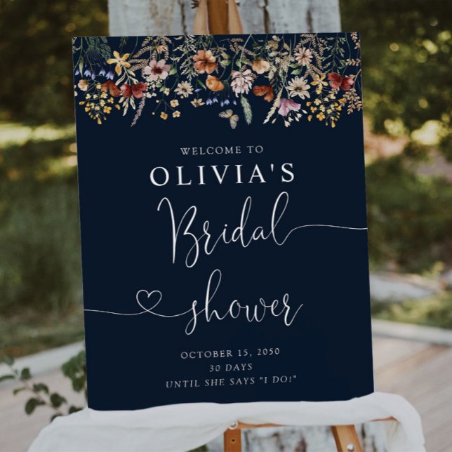 Navy Blue Tiny Wildflower Bridal Shower Foam Board (Creator Uploaded)