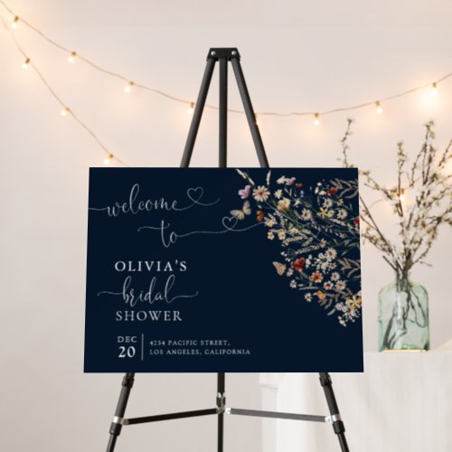 Navy Blue Tiny Wildflower Bridal Shower Foam Board