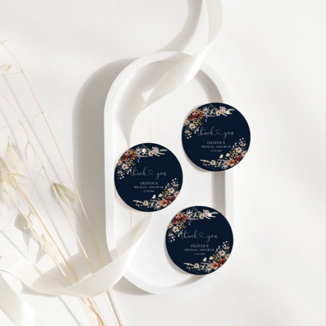 Navy Blue Tiny Wildflower Bridal Shower Gift Tag (Creator Uploaded)