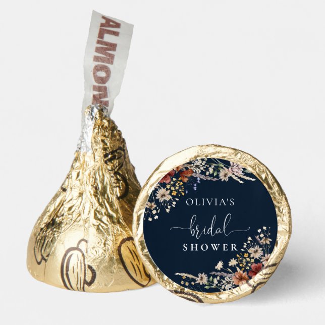Navy Blue Tiny Wildflower Bridal Shower Hershey®'s Kisses® (Front)