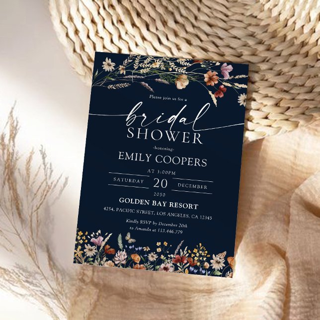 Navy Blue Tiny Wildflower Bridal Shower Invitation (Creator Uploaded)