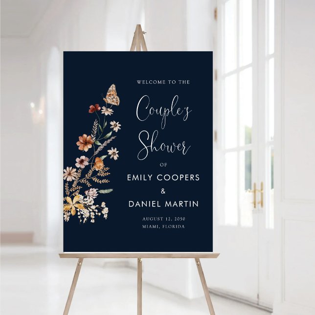 Navy Blue Tiny Wildflower Couples Shower Foam Board (Creator Uploaded)