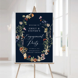Navy Blue Tiny Wildflower Engagement Party Foam Board