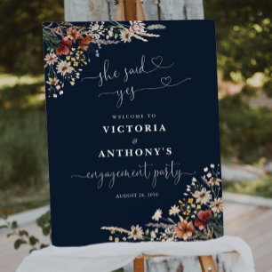 Navy Blue Tiny Wildflower Engagement Party Foam Board