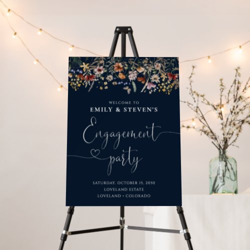 Navy Blue Tiny Wildflower Engagement Party Foam Board