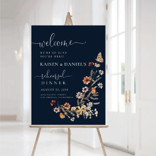 Navy Blue Tiny Wildflower Rehearsal Dinner Foam Board