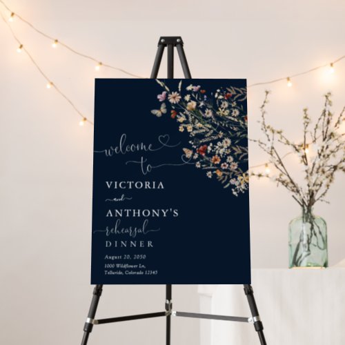 Navy Blue Tiny Wildflower Rehearsal Dinner  Foam Board