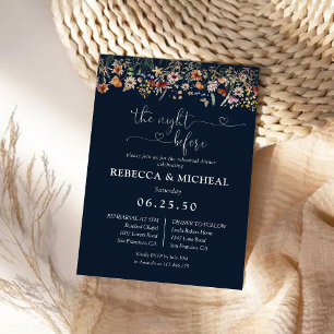 Navy Blue Tiny Wildflower Rehearsal Dinner Invitation