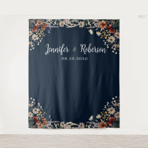 Navy Blue Tiny Wildflower Wedding Backdrops