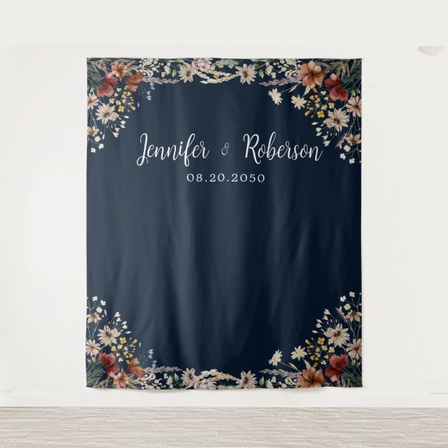 Navy Blue Tiny Wildflower Wedding Backdrops (Front)