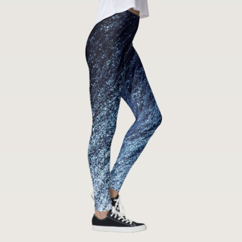 Navy Blue to Cerulean Ombre Glitter Water Element Leggings