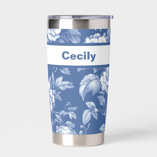 Navy Blue Toile  Insulated Tumbler (Left)