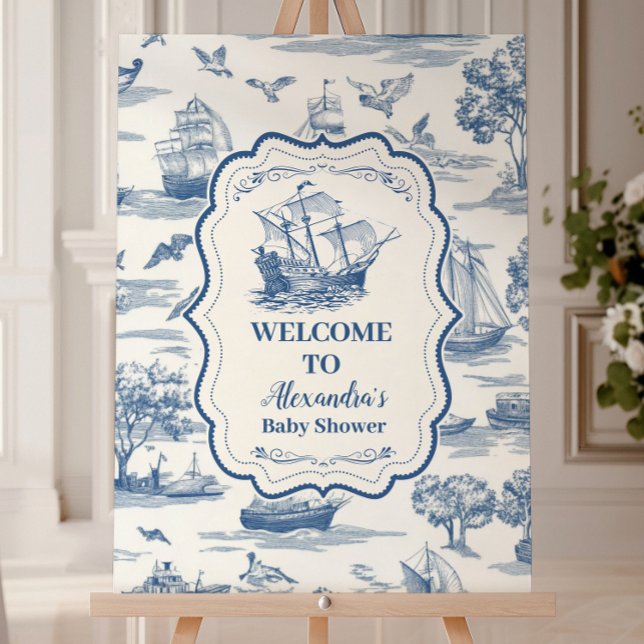 Navy Blue  Toile Nautical Baby Shower Foam Board (Creator Uploaded)