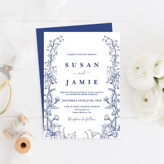 Navy Blue Toile Wedding invitation (Creator Uploaded)