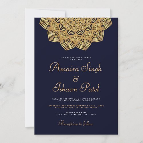 Navy Blue Traditional Gold Mandala Indian Wedding Invitation