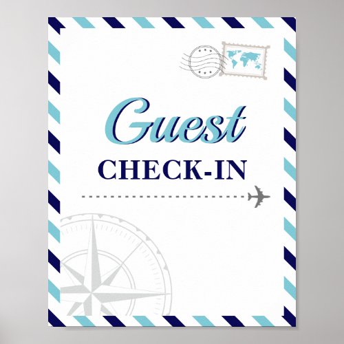 Navy Blue Travel Airplane Guest Check_in Welcome Poster