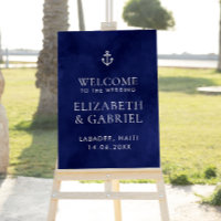 Navy Blue Travel Destination Wedding Welcome Sign