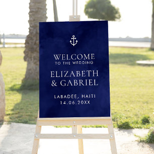 Navy Blue Travel Destination Wedding Welcome Sign