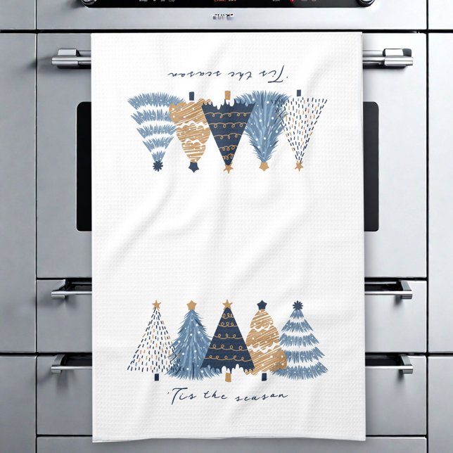 Navy Blue Trees Modern Simple Christmas Holiday Kitchen Towel (Navy Blue Trees Modern Simple Christmas Holiday Kitchen Towel)