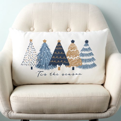 Navy Blue Trees Modern Simple Christmas Holiday Lumbar Pillow