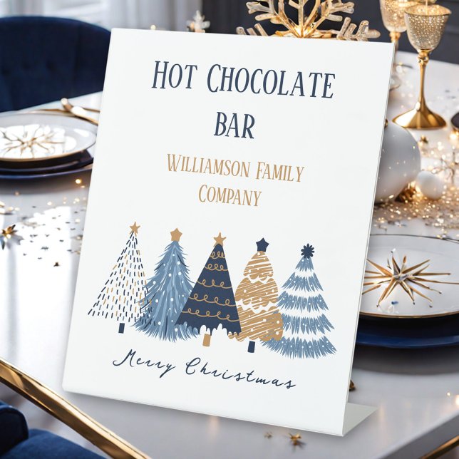 Navy Blue Trees Modern Simple Christmas Holiday Pedestal Sign (Navy Blue Trees Modern Simple Christmas Holiday Pedestal Sign)