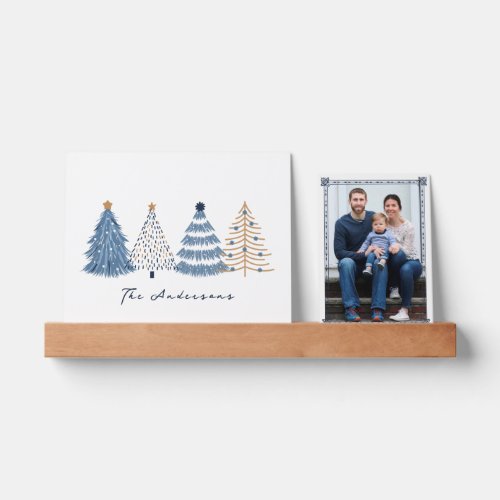 Navy Blue Trees Modern Simple Christmas Photo Text Picture Ledge
