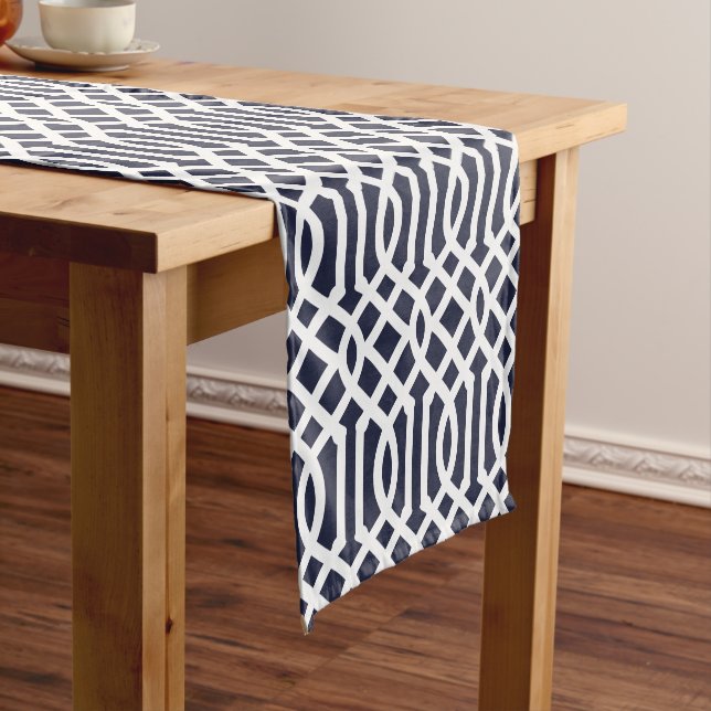 Navy Blue Trellis Short Table Runner (In Situ)